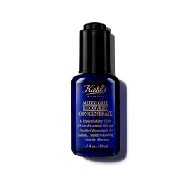 Bočica od 30 ml Kiehl's Midnight Recovery Concentrate ulja za lice na beloj pozadini.