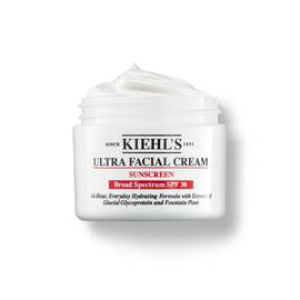Teglica od 125 ml Kiehl's Ultra Facial Cream SPF 30 sa penastom teksturom na beloj pozadini.