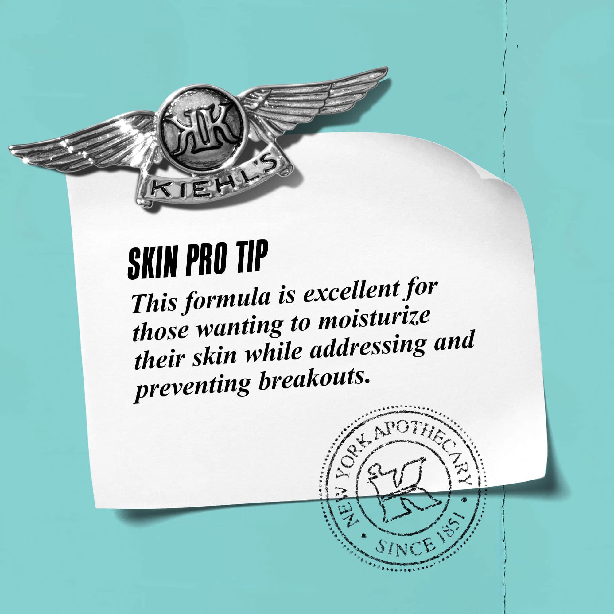 Prikaz sa tekstom: „Stručni savet: Ova formula je odlična za tretiranje i hidrataciju kože dok rešava i sprečava bubuljice.”