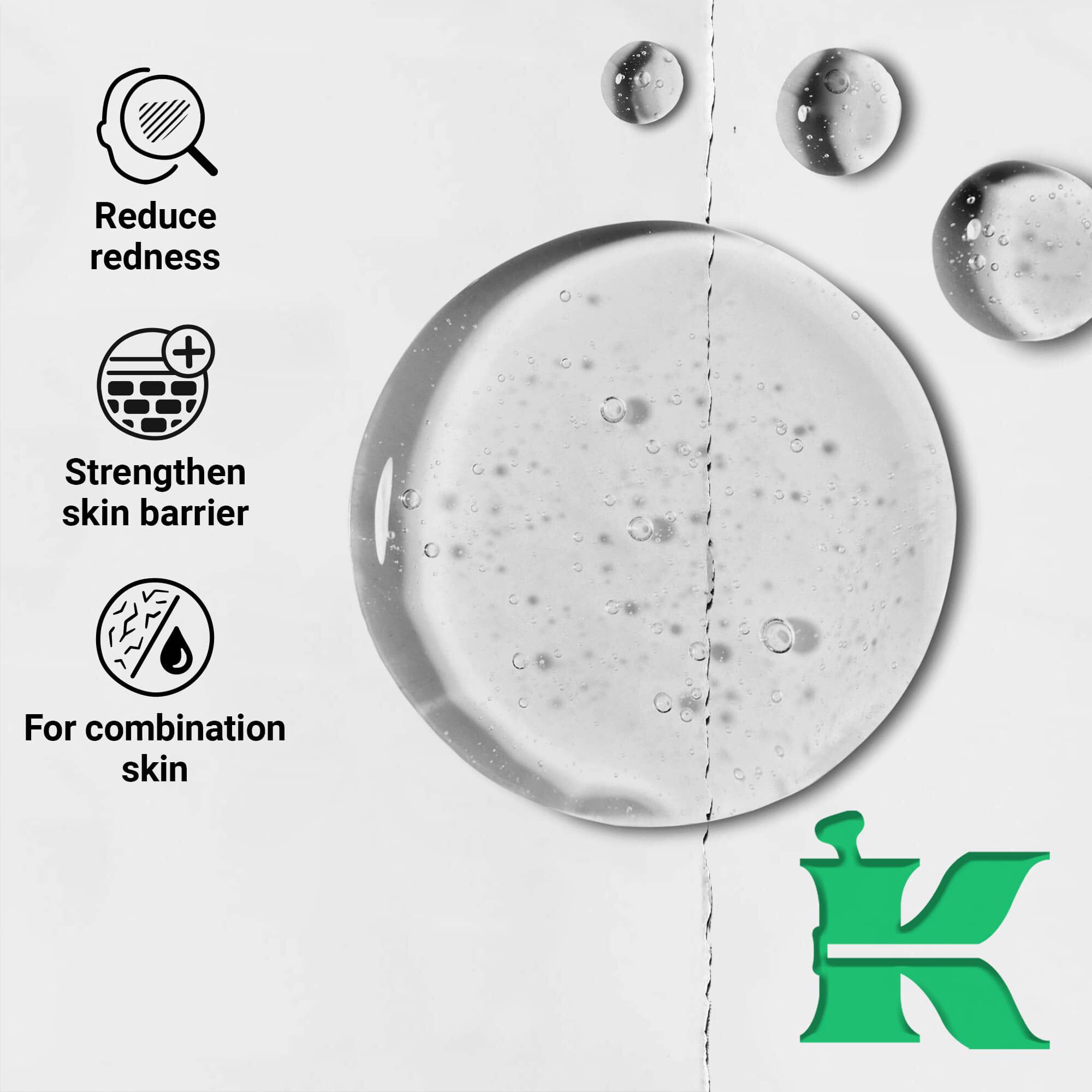 Fotografija teksture sa ikonama: smanjuje crvenilo, jača kožnu barijeru, za mešovitu kožu