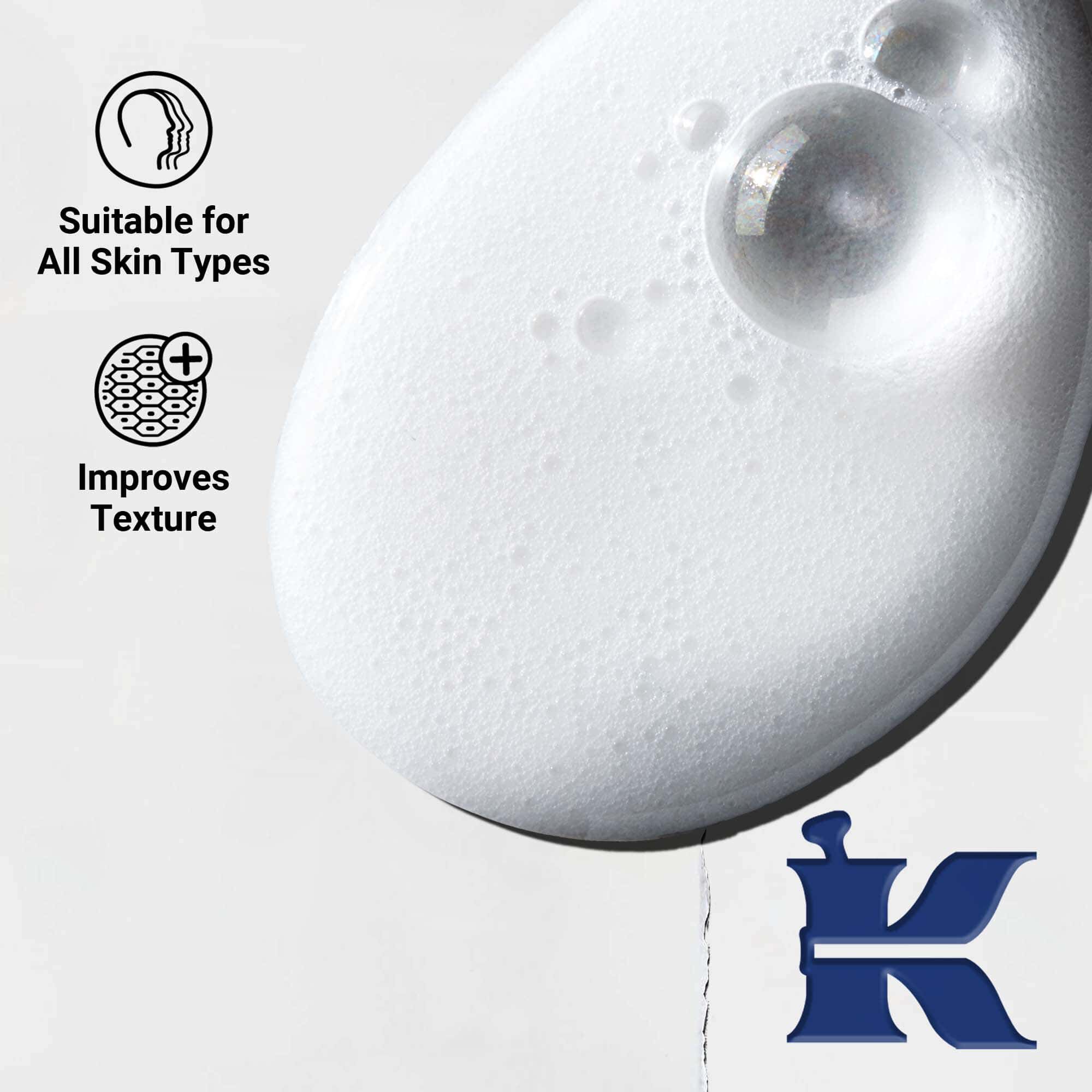 Krupni plan teksture Body Fuel gela; kremasta, hidratantna formula za kožu, kosu i vlasište.