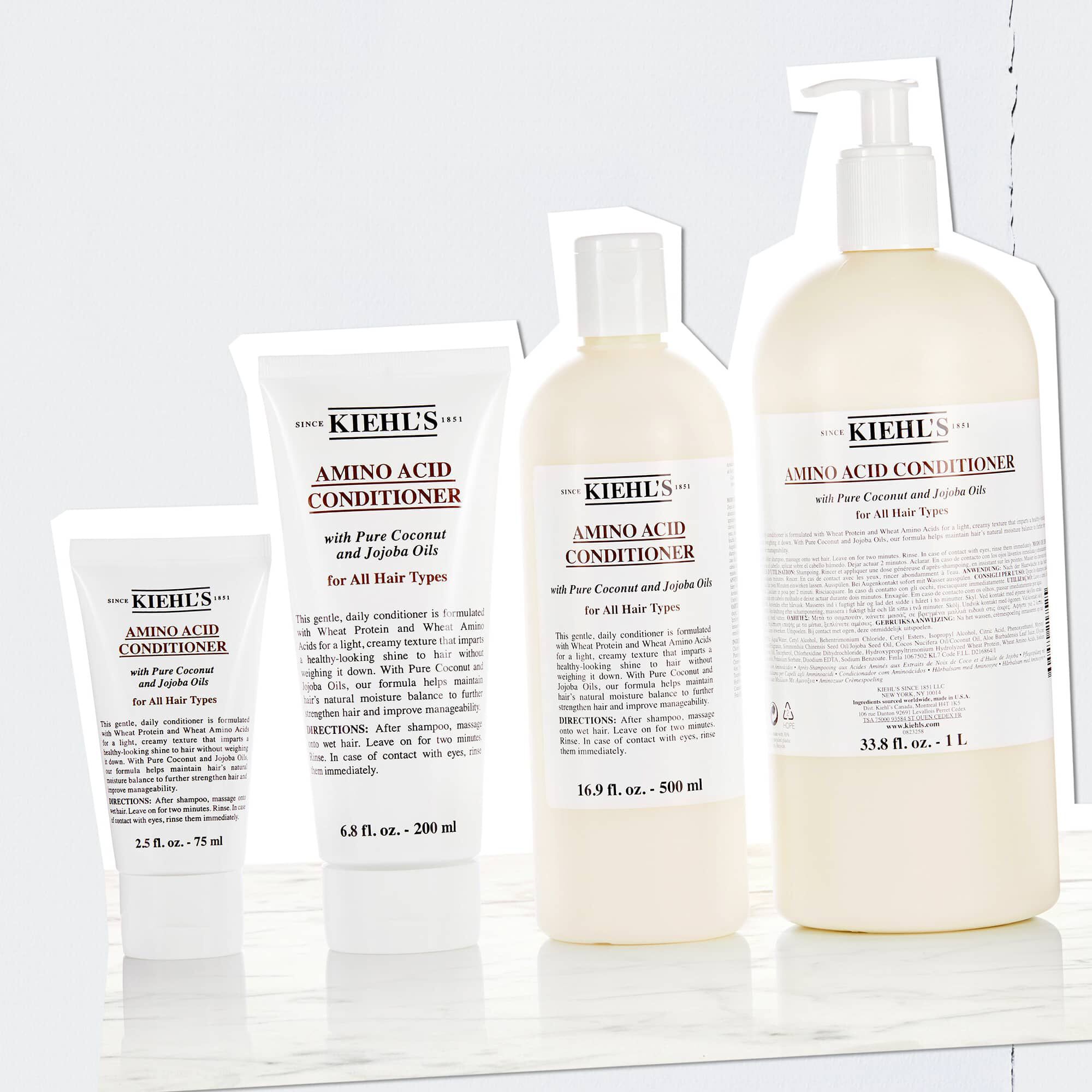 Kiehl's Amino Acid Conditioner bočice u veličinama od 2.5 fl. oz. – 75 ml do 33.8 fl. oz. – 1 L