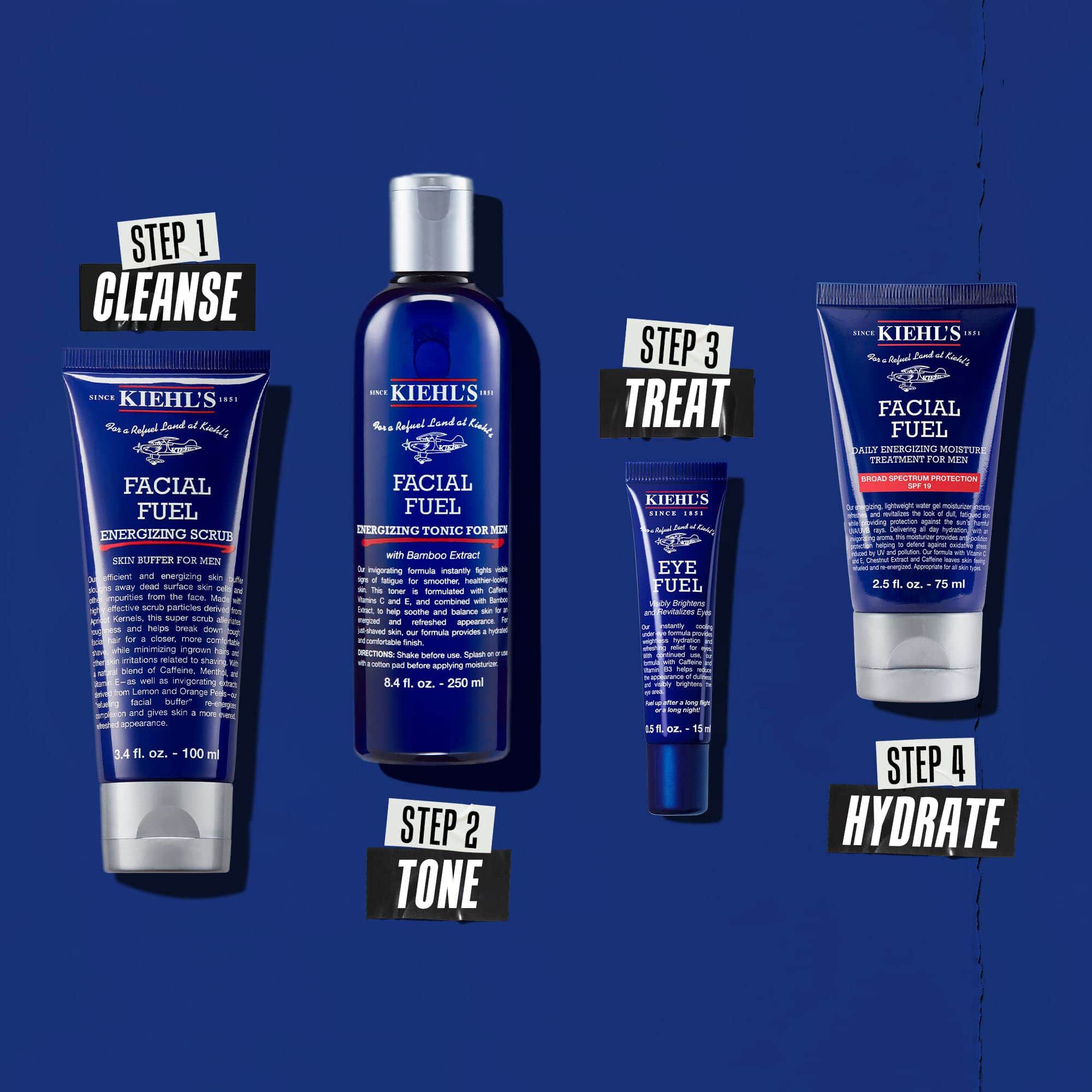 Rutina sa četiri proizvoda za čišćenje, toniranje, tretman i hidrataciju.