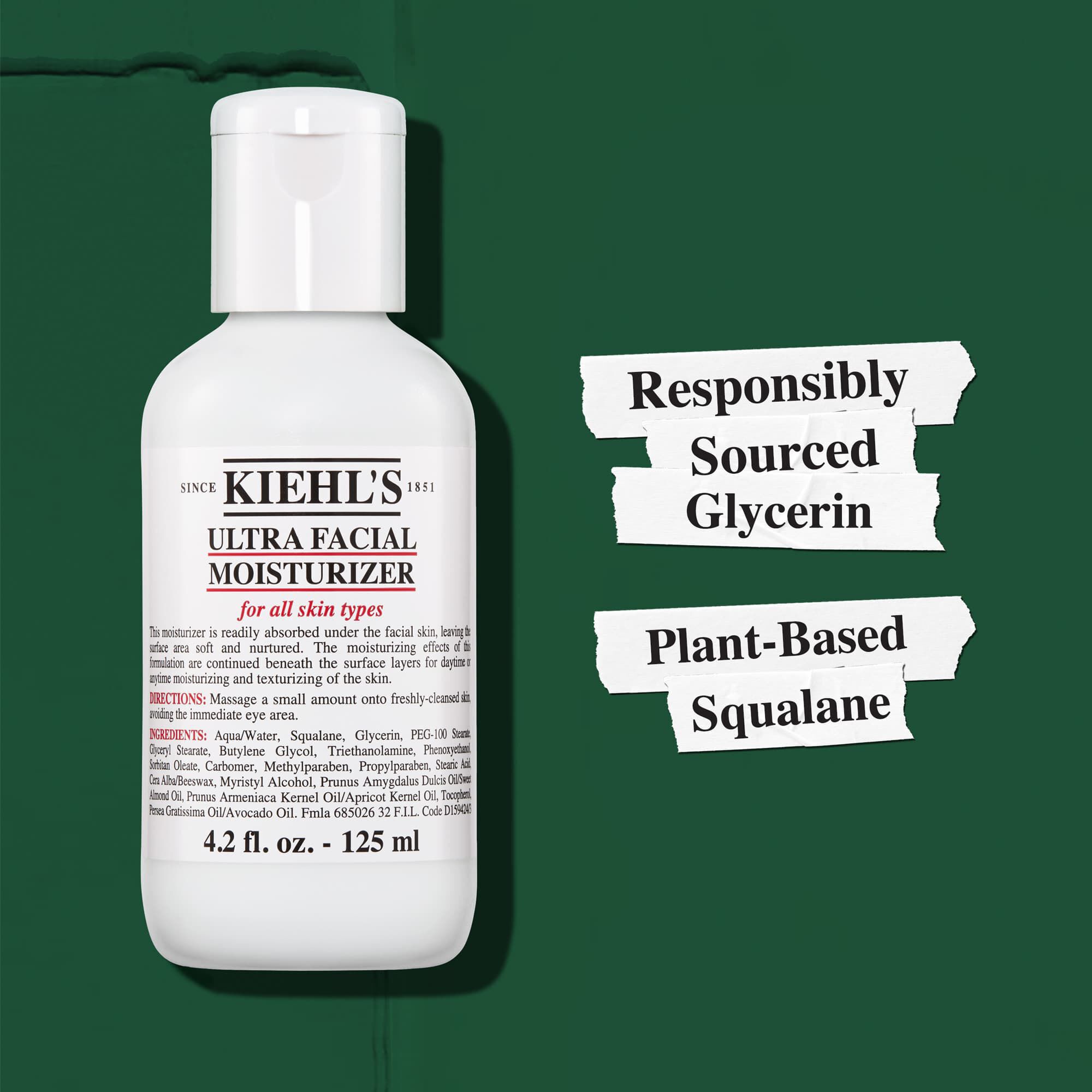 Kiehl's Ultra Facial Moisturizer sadrži odgovorno nabavljen glicerin i skvalan biljnog porekla