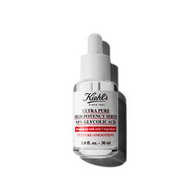 Bočica od 30 ml Kiehl's Ultra Pure 9.8% Glycolic Acid Serum na beloj pozadini.