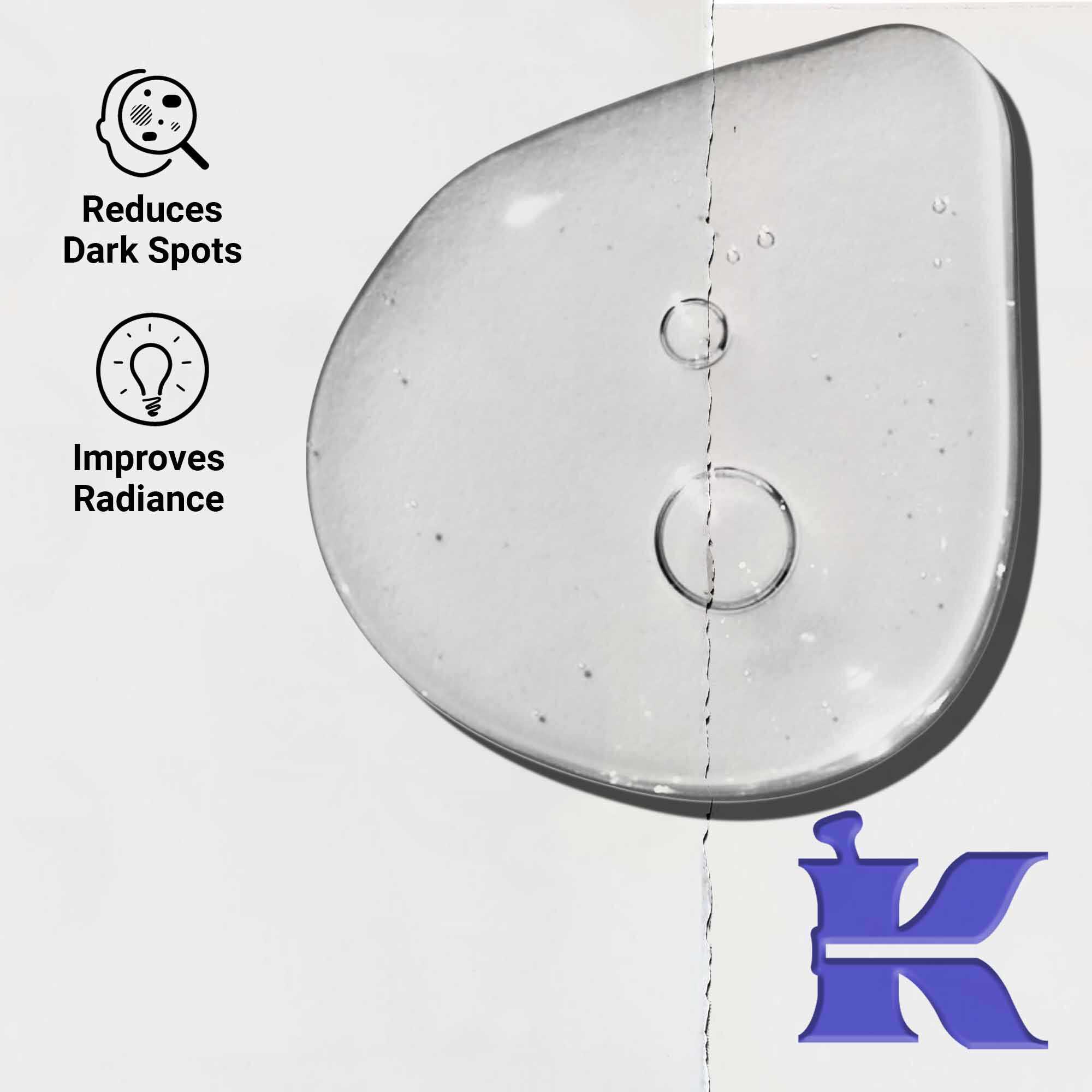 Krupni plan teksture Clearly Corrective Dark Spot Solution koji prikazuje prozirne kapljice tečnosti.