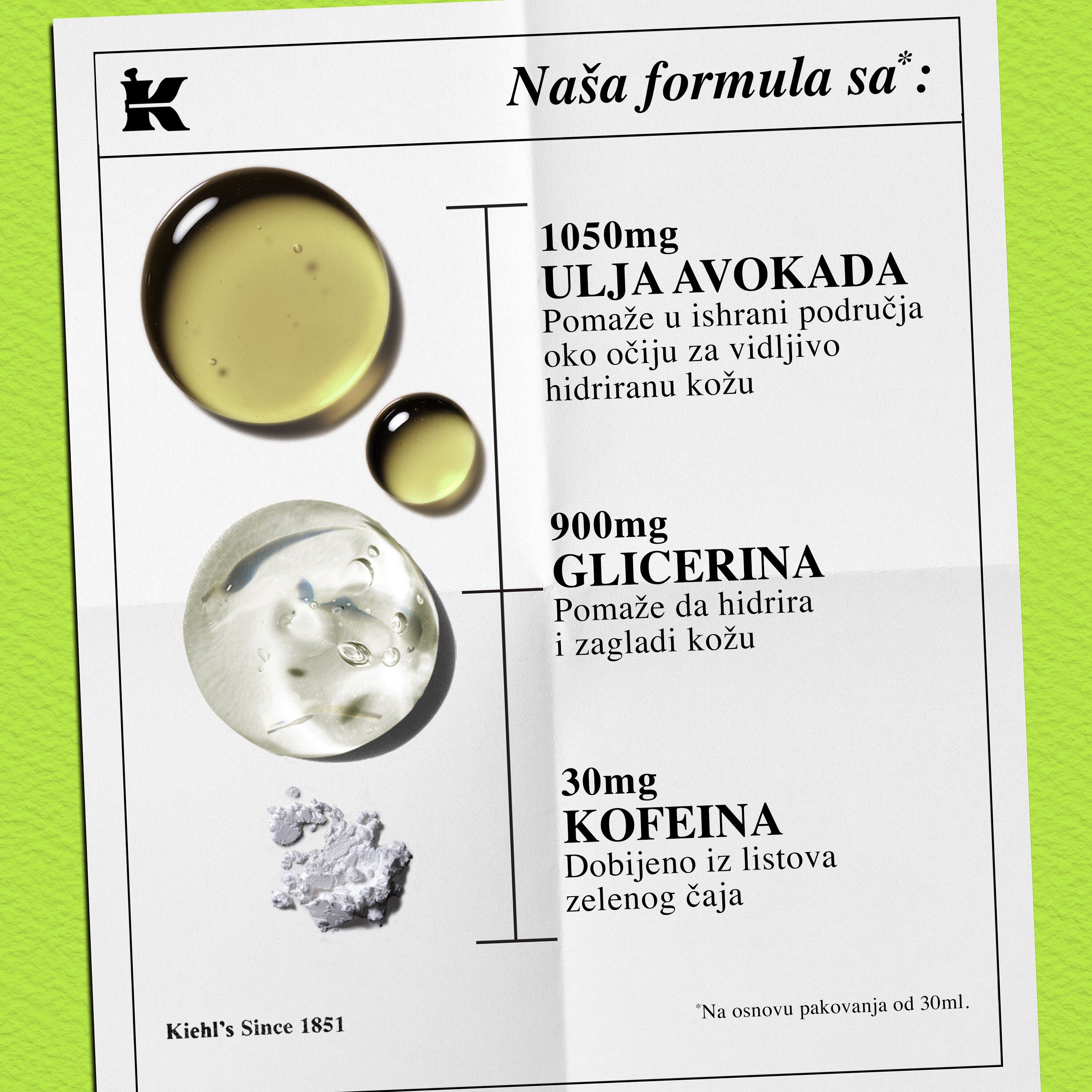 Fotografija teksture proizvoda sa ikonama – smanjuje natečenost oko očiju i pogodan je za sve tipove kože