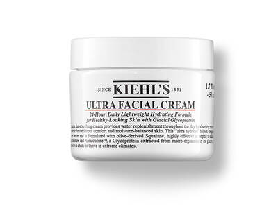 Bela posuda Kiehl's Ultra Facial kreme, namenjena svakodnevnoj hidrataciji kože i poboljšanju njenog izgleda.
